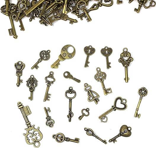 125PCS Antique Skeleton Key Charms Set Tools