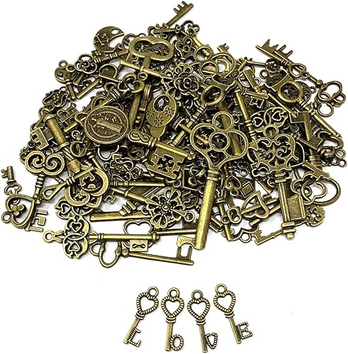 125PCS Antique Skeleton Key Charms Set Tools