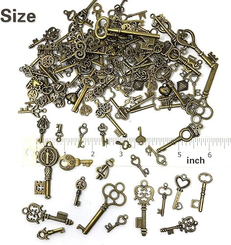 125PCS Antique Skeleton Key Charms Set Tools