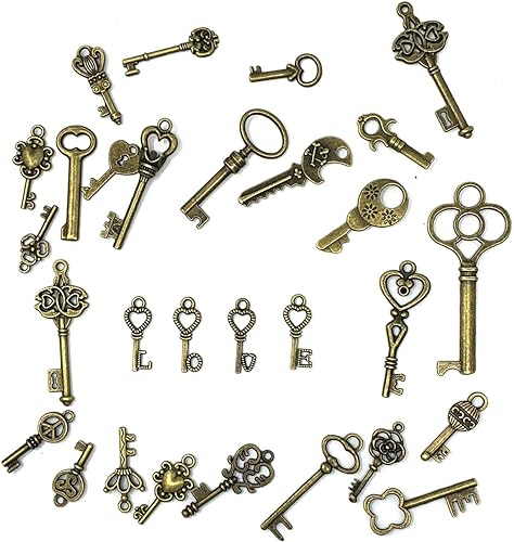 125PCS Antique Skeleton Key Charms Set Tools