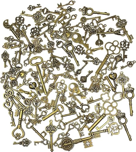 125PCS Antique Skeleton Key Charms Set Tools