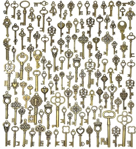 125PCS Antique Skeleton Key Charms Set Tools