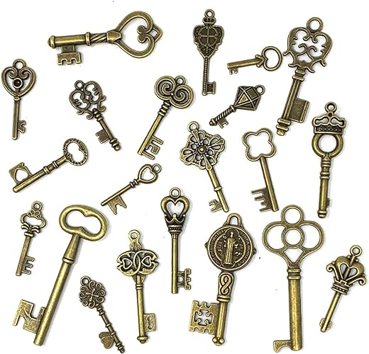 125PCS Antique Skeleton Key Charms Set Tools