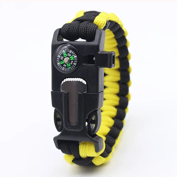 5-in-1 Survival Paracord Bracelet Outdoor Tactical Emergency Gear Kit Travel Camping Rope Bangles with Compass Whistle Scraper C10-No Flint