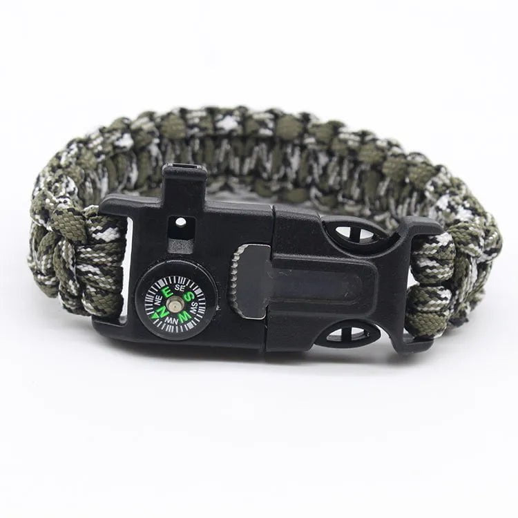 5-in-1 Survival Paracord Bracelet Outdoor Tactical Emergency Gear Kit Travel Camping Rope Bangles with Compass Whistle Scraper C7-No Flint