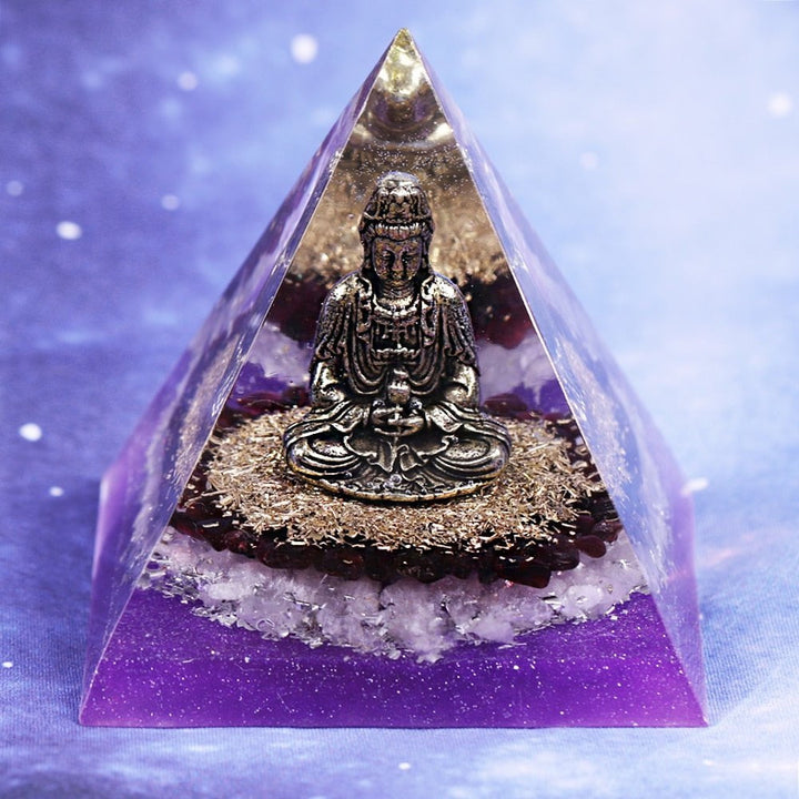 Deep Inner Peace Buddha Orgonite Pyramid 10cm | 3.94in Pyramids