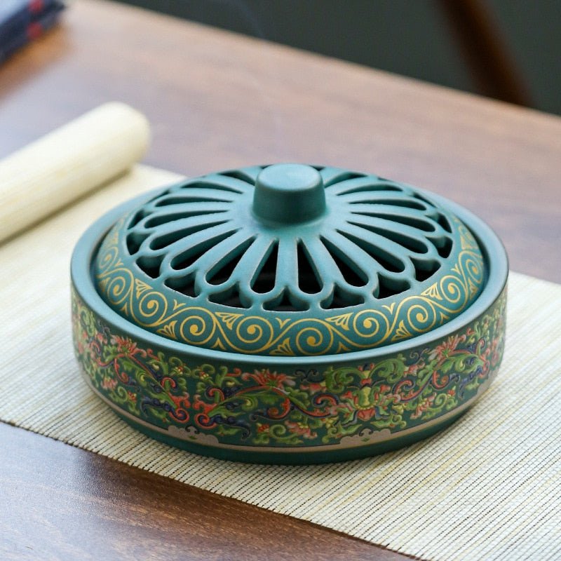 Handcrafted Floral Ceramic Aromatherapy Burner Green Decor