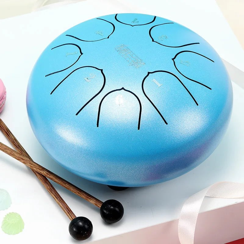 Hluru Glucophone Steel Tongue Drum 6 Inch 8 Notes Ethereal Drum Tone Key C5 Drum Percussion Children Musical Instrument blue