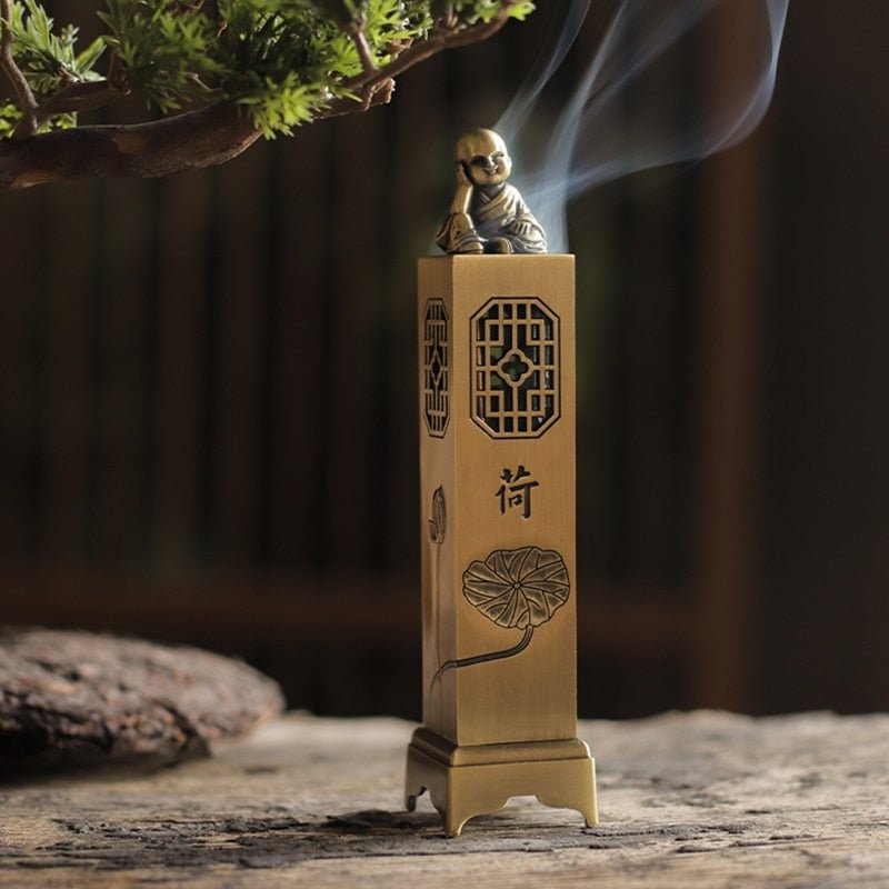 Monk Lotus Line Incense Burner Gold Plated