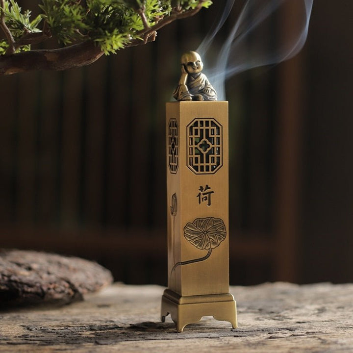 Monk Lotus Line Incense Burner Gold Plated