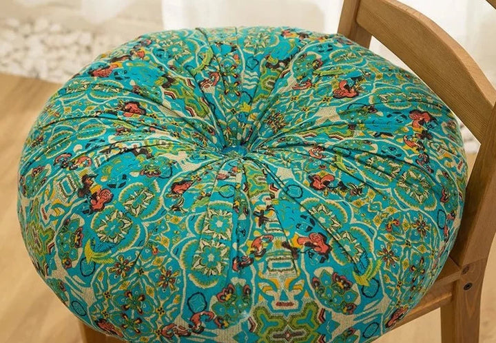 Retro Moroccan Cushion Round pad-blue