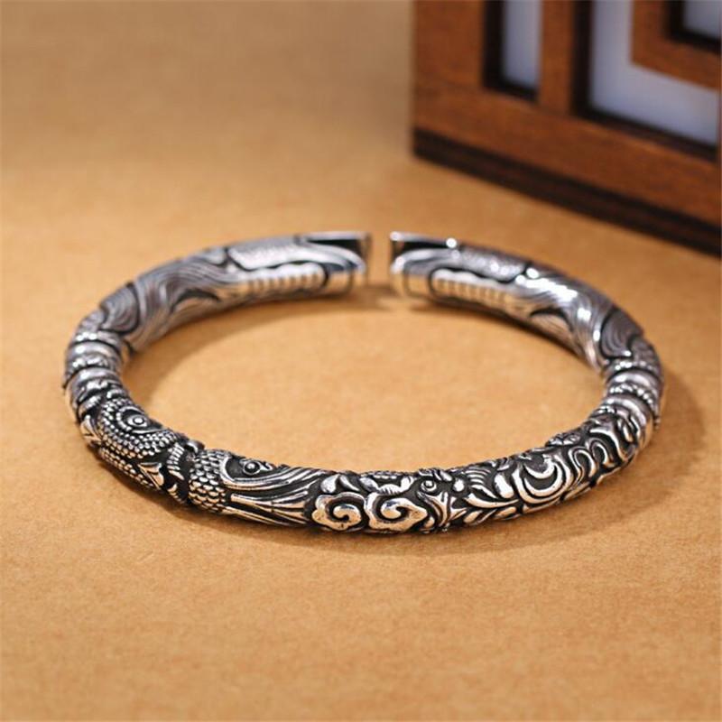 Silver Dragon Bangle Bracelets