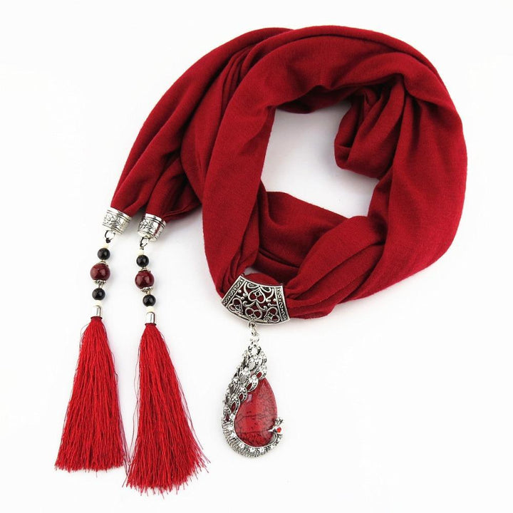 Tasseled With Phoenix Stone Scarf Accessories