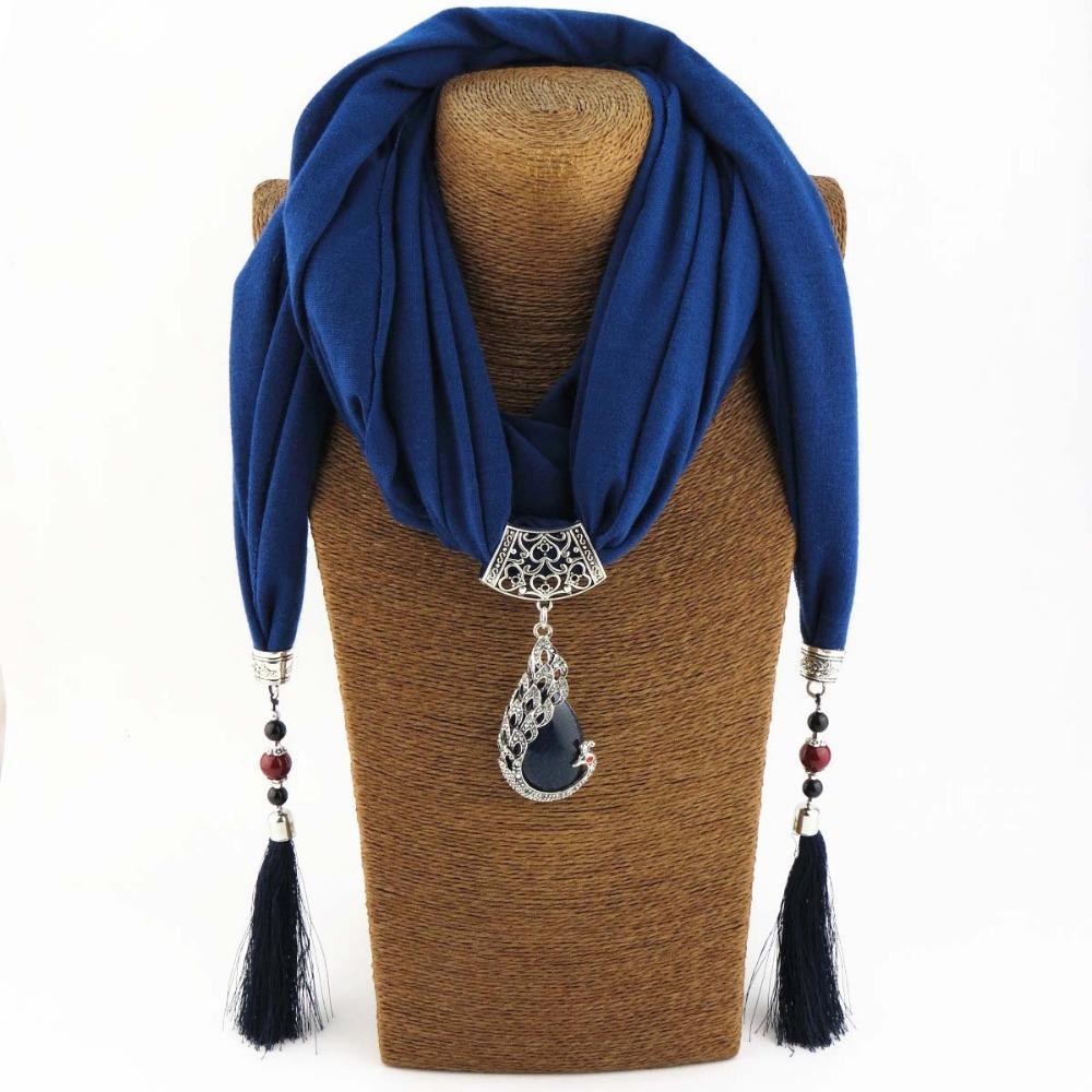 Tasseled With Phoenix Stone Scarf Blue Accessories