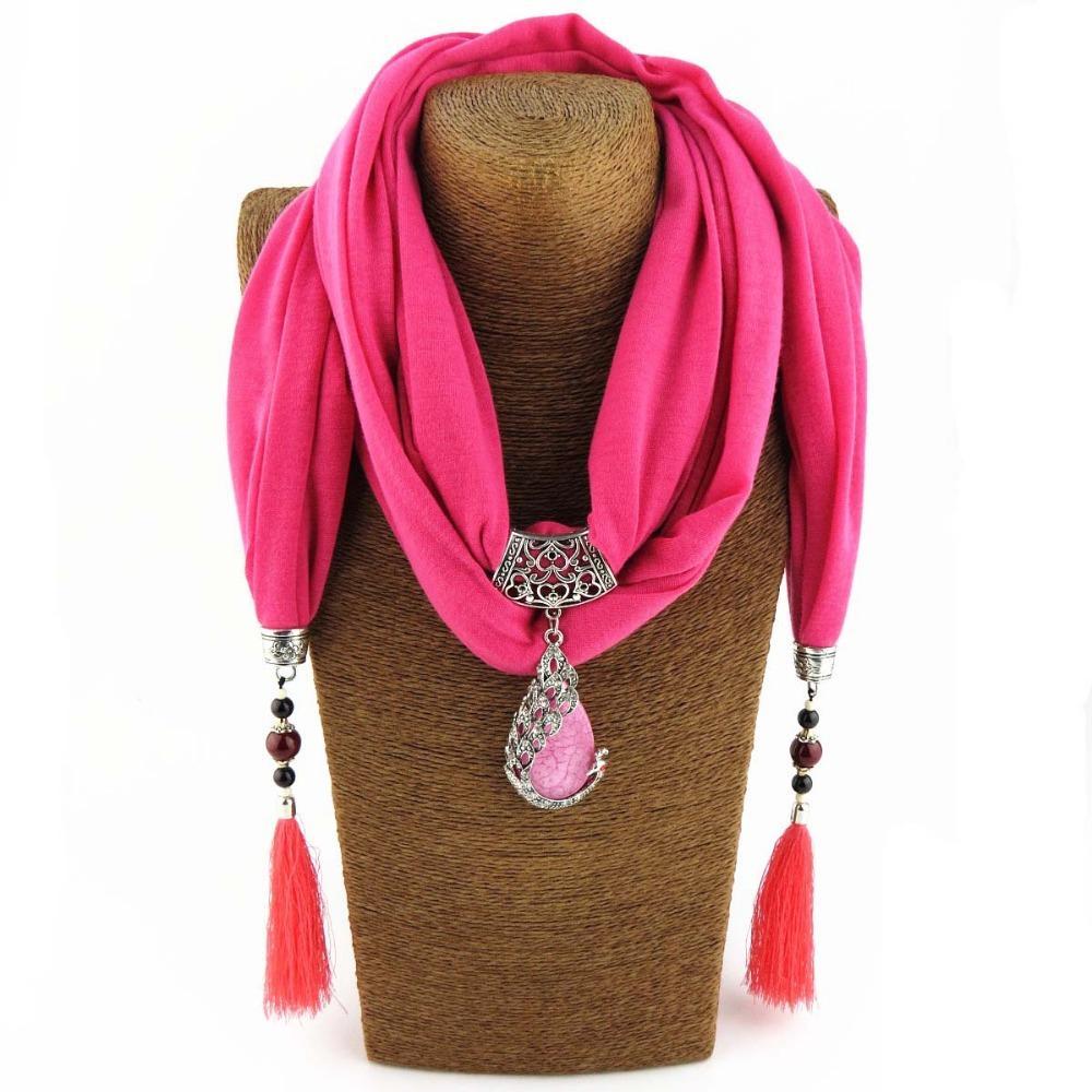 Tasseled With Phoenix Stone Scarf Pink Accessories