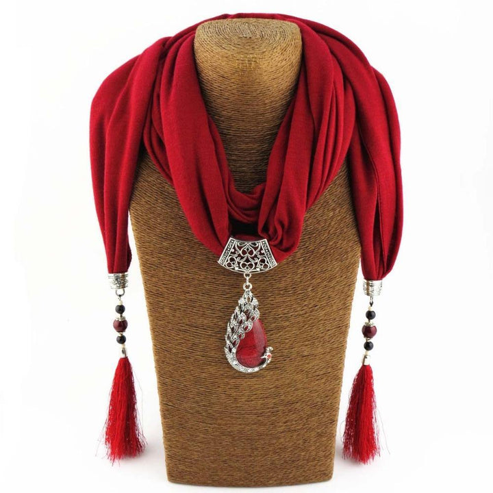 Tasseled With Phoenix Stone Scarf Red Accessories