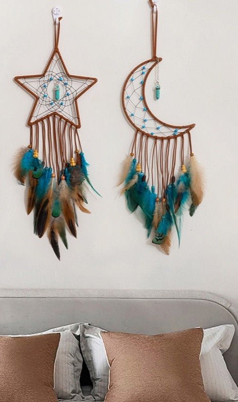 Tranquil Star and Moon Dream Catcher Duo