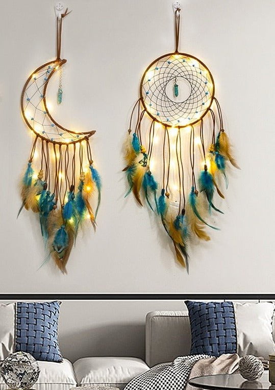 Tranquil Star and Moon Dream Catcher Duo