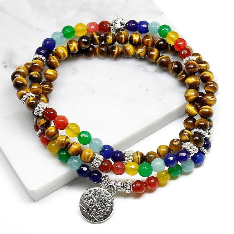 Tree of Life 7 Chakra Tiger Eye Bracelet