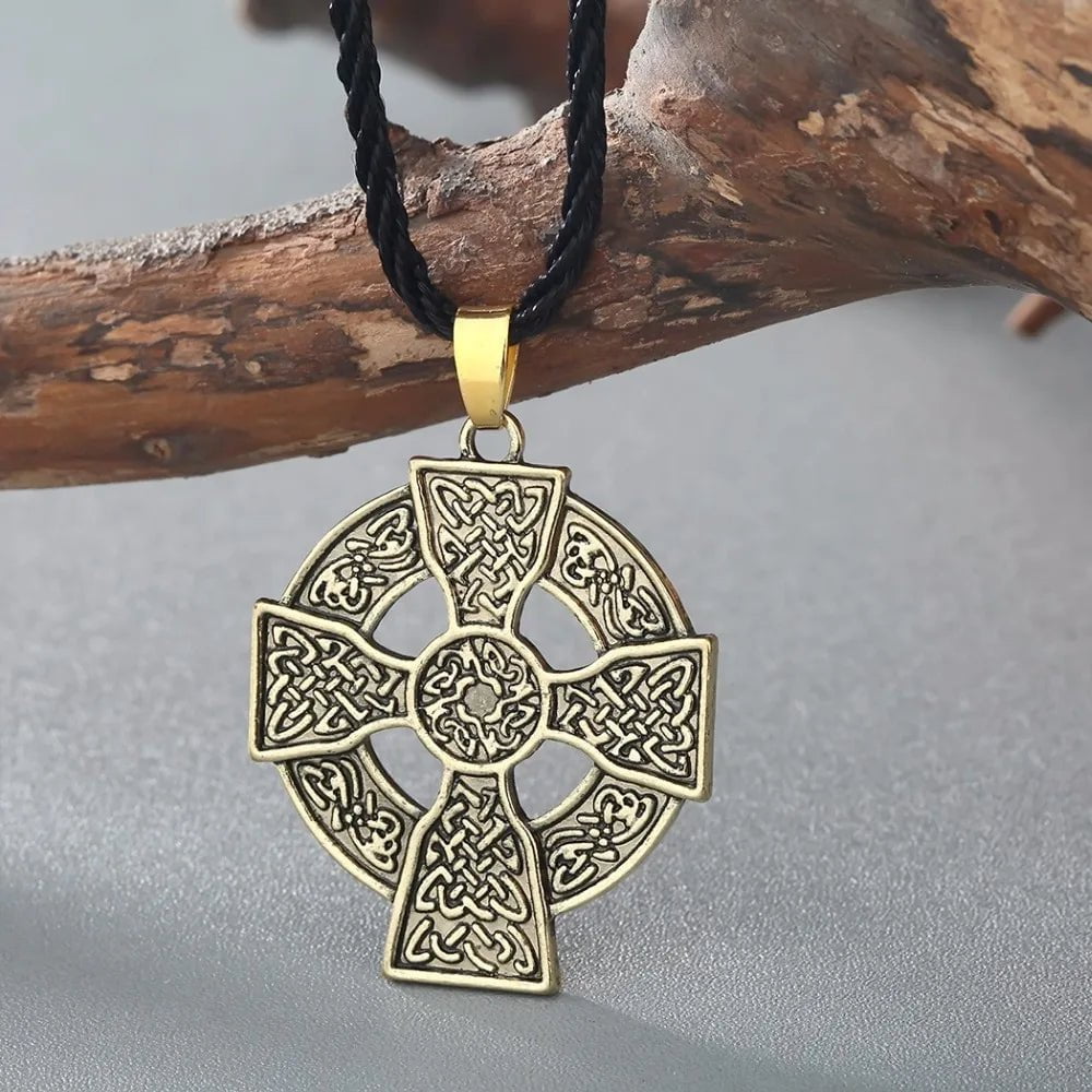 Viking Sun Cross Rune Necklace Gold Necklaces