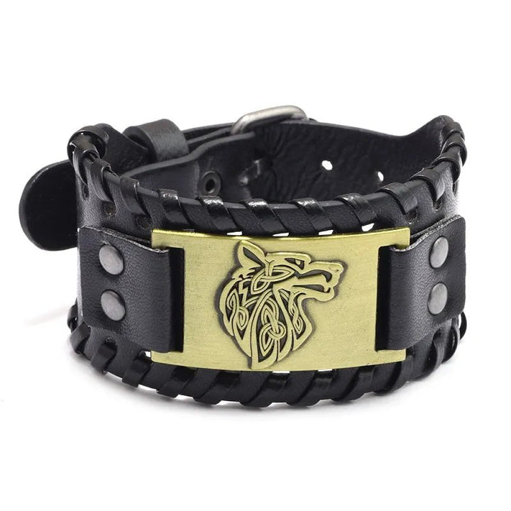 Vintage Celtic Wolf Leather Braided Bracelet