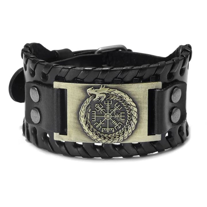 Vintage Celtic Wolf Leather Braided Bracelet bronze 2