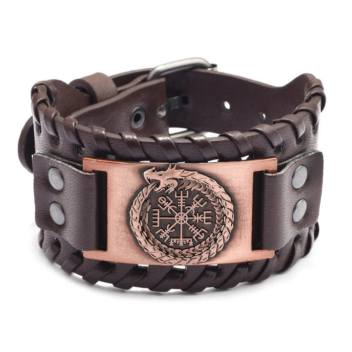 Vintage Celtic Wolf Leather Braided Bracelet brown 2