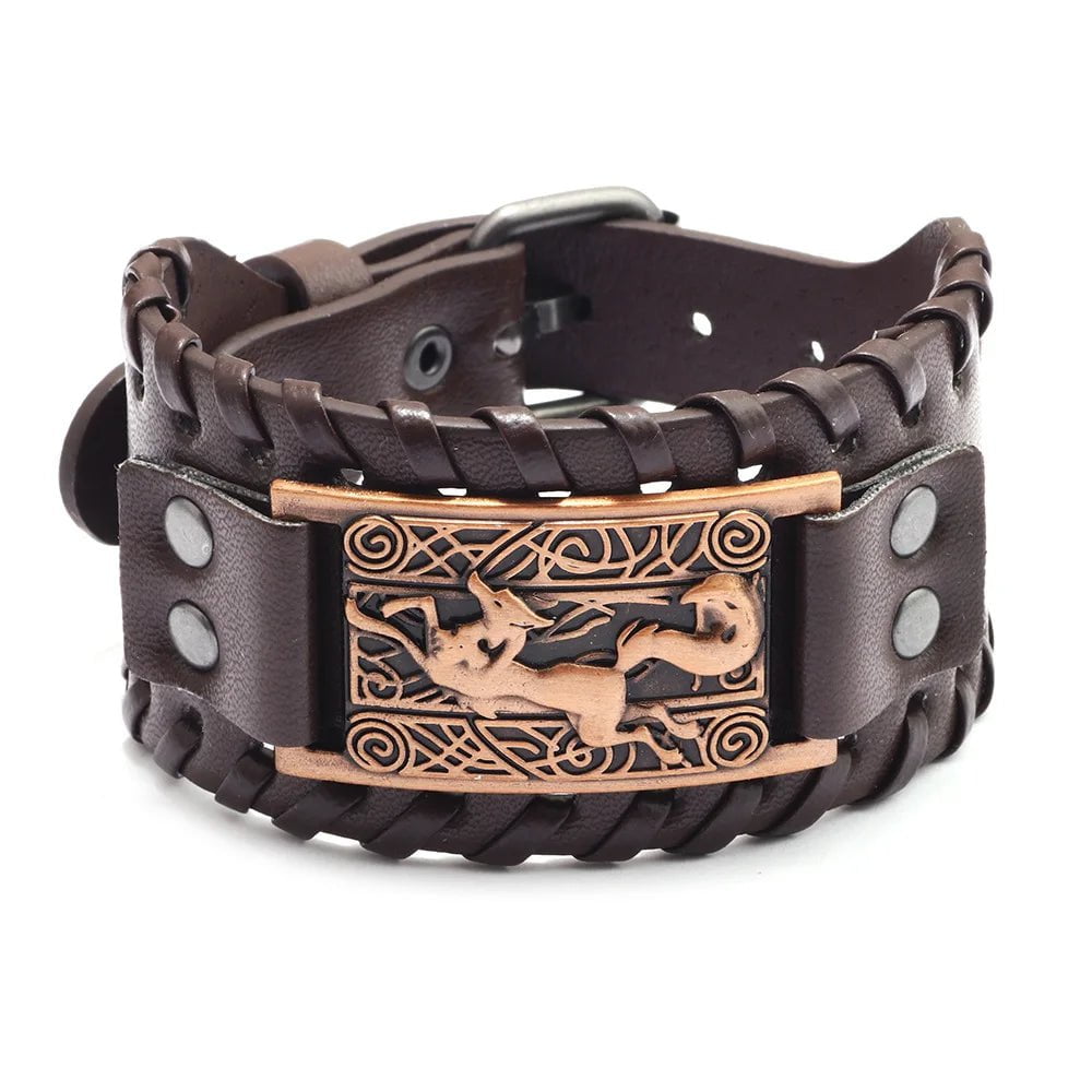 Vintage Celtic Wolf Leather Braided Bracelet brown 5