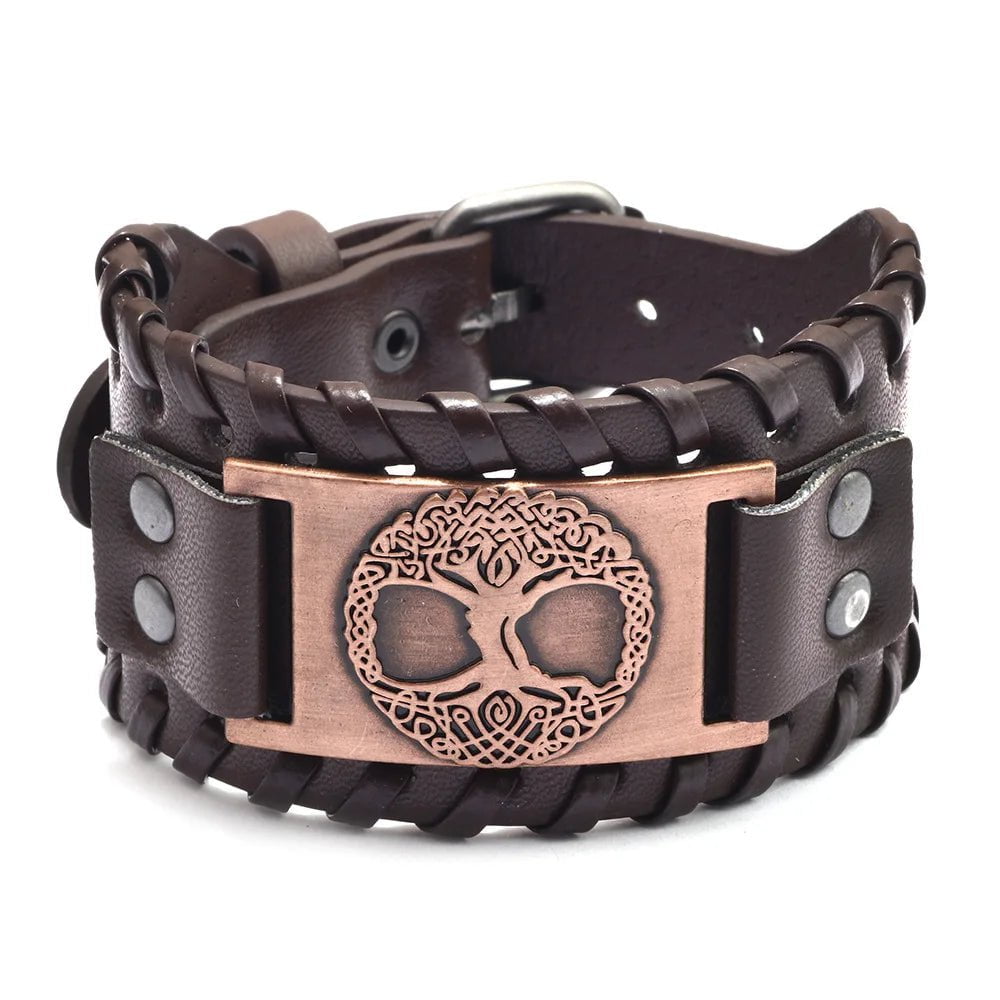 Vintage Celtic Wolf Leather Braided Bracelet brown 6