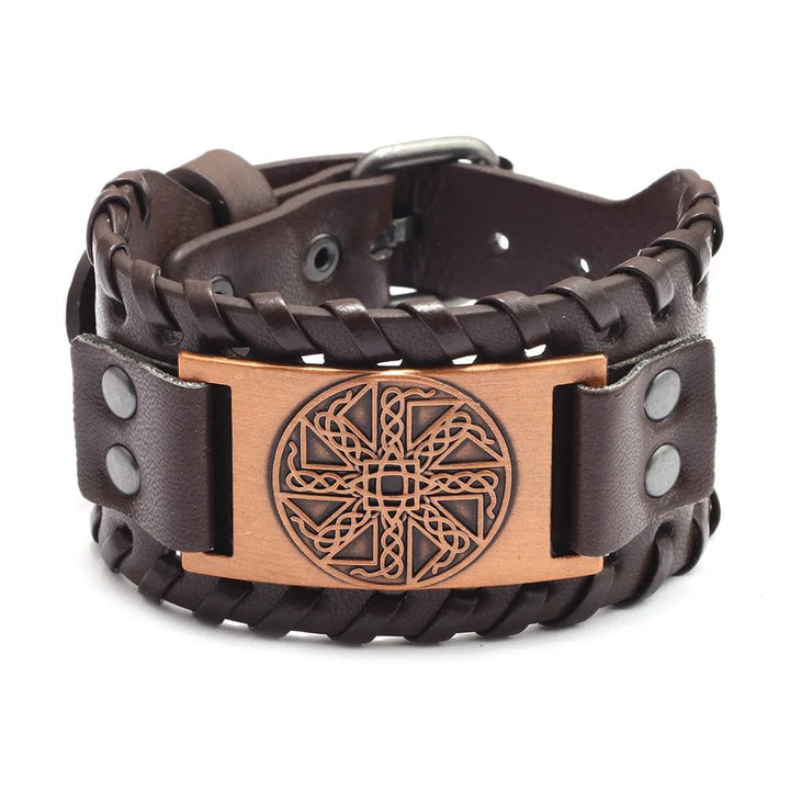 Vintage Celtic Wolf Leather Braided Bracelet brown 7