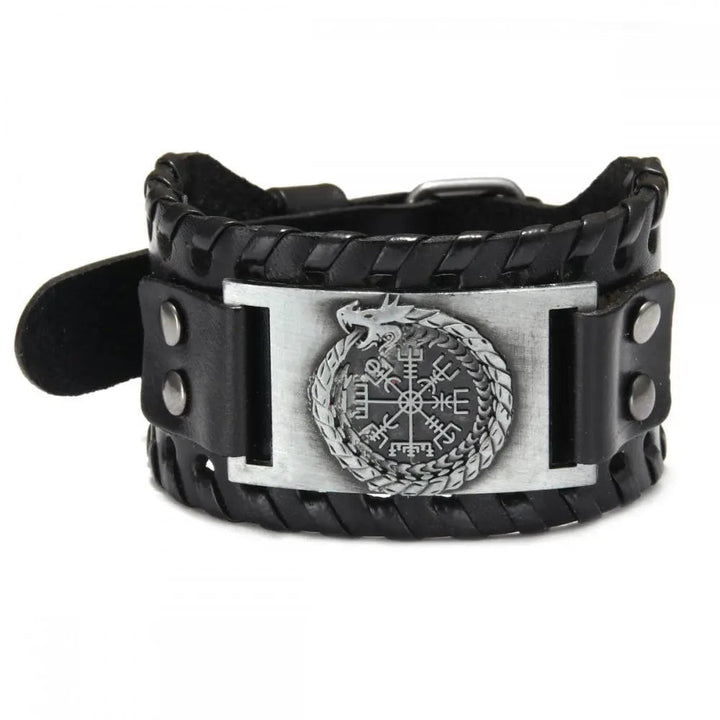 Vintage Celtic Wolf Leather Braided Bracelet silver 2