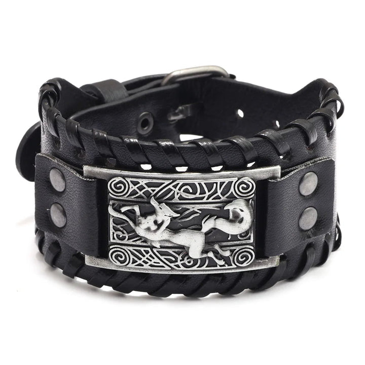 Vintage Celtic Wolf Leather Braided Bracelet silver 5