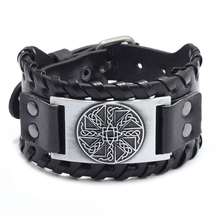 Vintage Celtic Wolf Leather Braided Bracelet silver 6