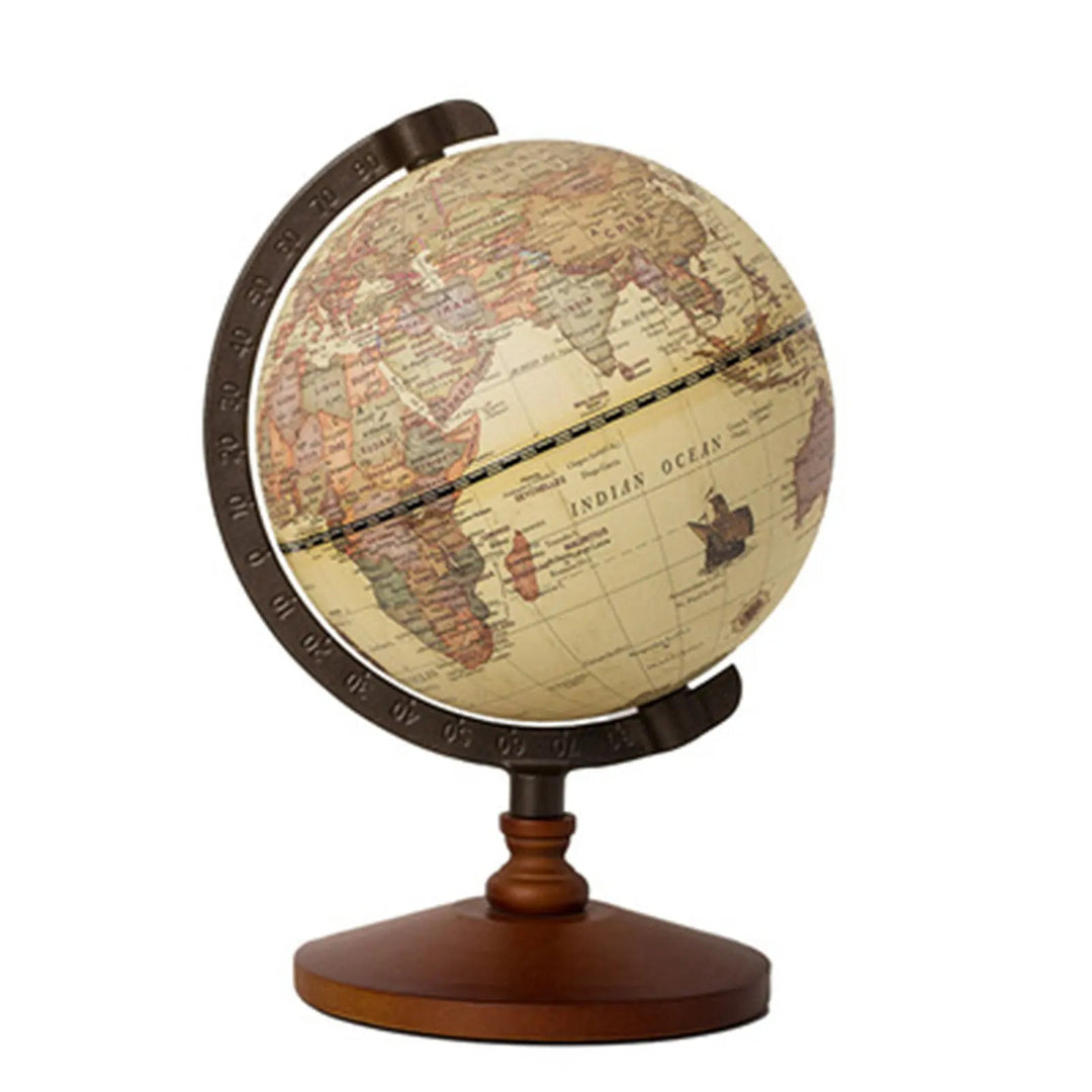 World Globe Earth Map In English Retro Wooden Base Earth Instrument Geography Education Globe Desk Decoration Brown