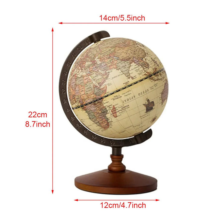 World Globe Earth Map In English Retro Wooden Base Earth Instrument Geography Education Globe Desk Decoration Brown