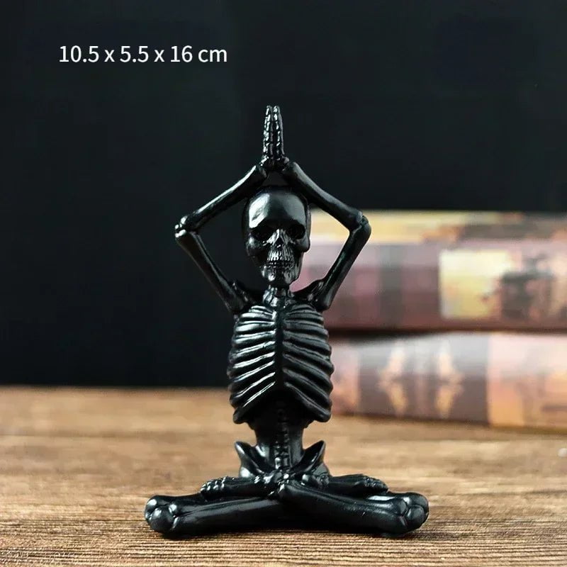 Yoga Skull Figurines Skulls Gothic Room Decor Horrible Ghost Resin Skeleton Sculptures for Interior Home Decorations Black A / CHINA