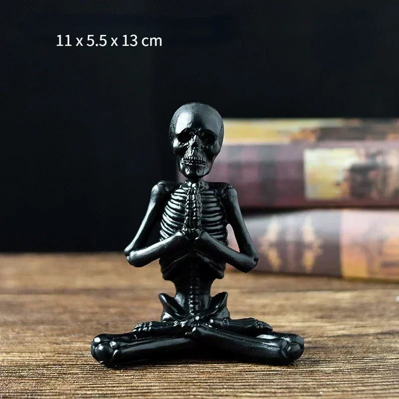 Yoga Skull Figurines Skulls Gothic Room Decor Horrible Ghost Resin Skeleton Sculptures for Interior Home Decorations Black D / CHINA