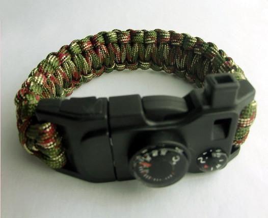 15 in 1 Multifunctional Outdoor Survival Bracelet Green Camouflage Bracelets