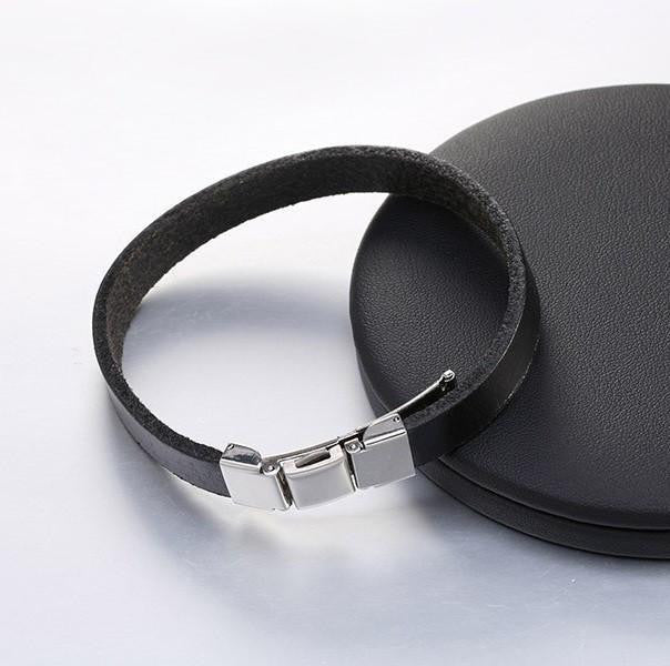 3 Buckle Genuine Leather Belt Bracelet Black Bracelets