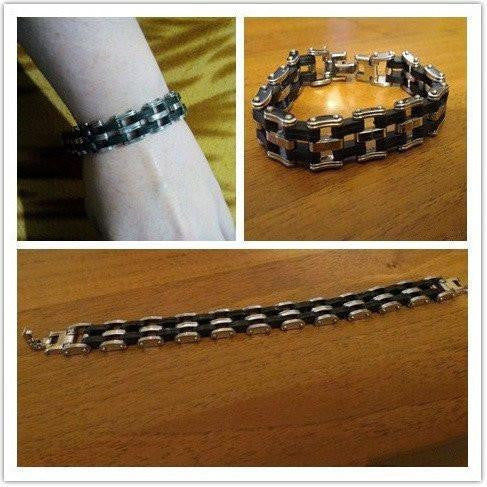 Awesome Stainless Steel Silicone Biker Bracelet Bracelets