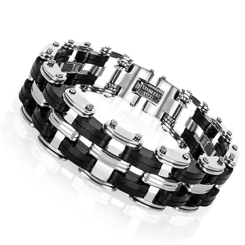 Awesome Stainless Steel Silicone Biker Bracelet Bracelets