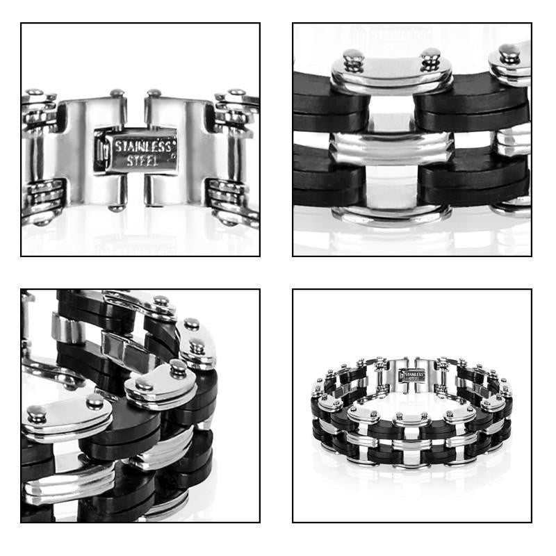 Awesome Stainless Steel Silicone Biker Bracelet Bracelets