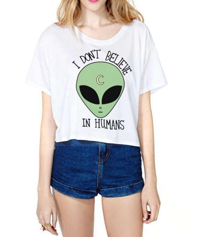 Don’t Believe In Humans Cropped Shirt