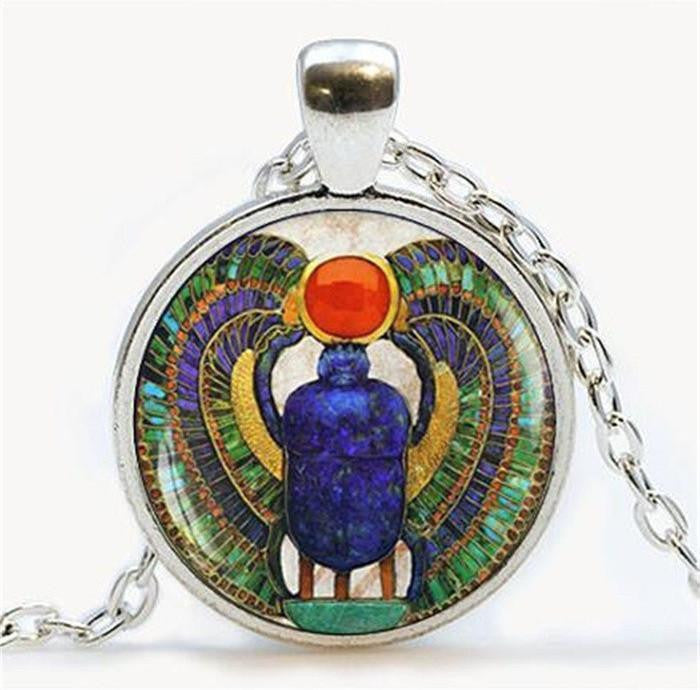 Egyptian Scarab Glass Dome Pendant Necklace Silver Necklaces