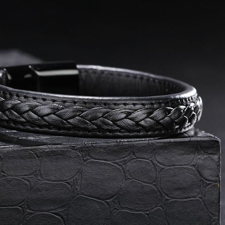 Genuine Leather Braided Bracelet With Black Stainless Steel Magnetic Clasp Bracelets