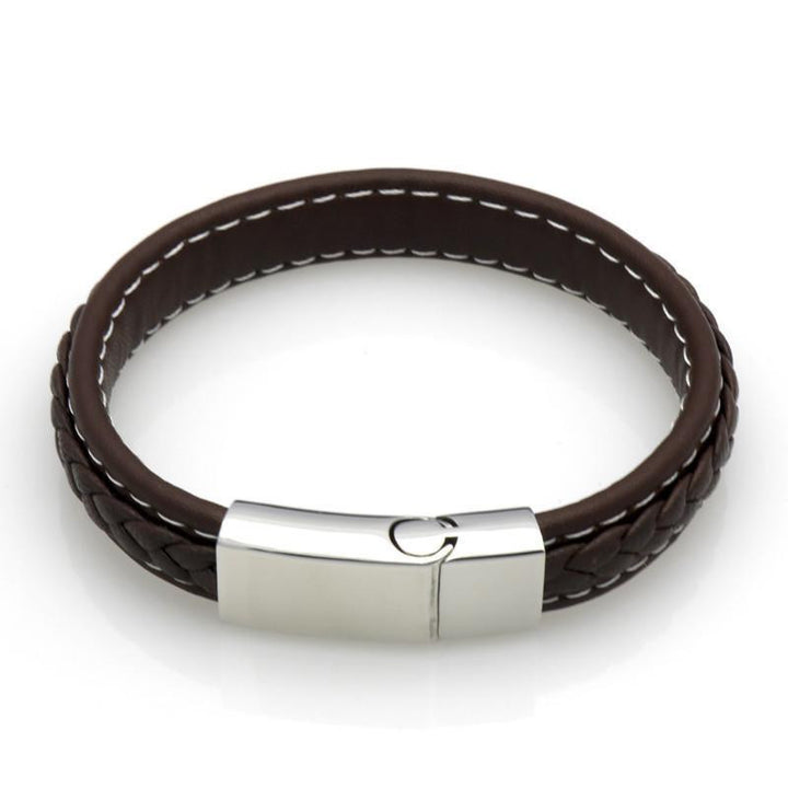 Genuine Leather Braided Bracelet With Stainless Steel Magnetic Clasp Bracelets