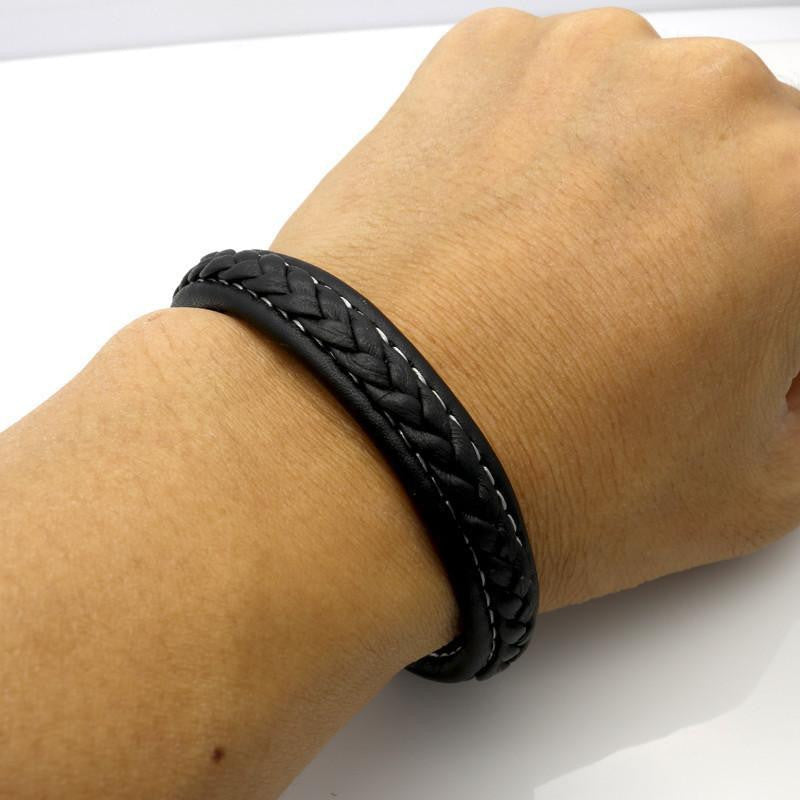 Genuine Leather Braided Bracelet With Stainless Steel Magnetic Clasp Bracelets