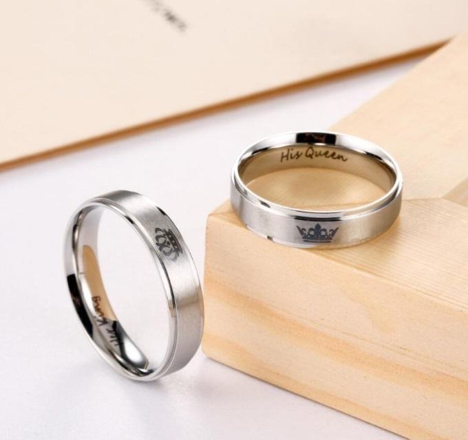 "His Queen", "Her King" Stainless Steel Couple Rings Rings