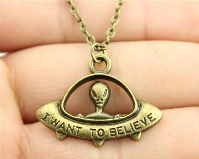 I Want To Believe UFO Necklace Antique Bronze Plated Necklaces