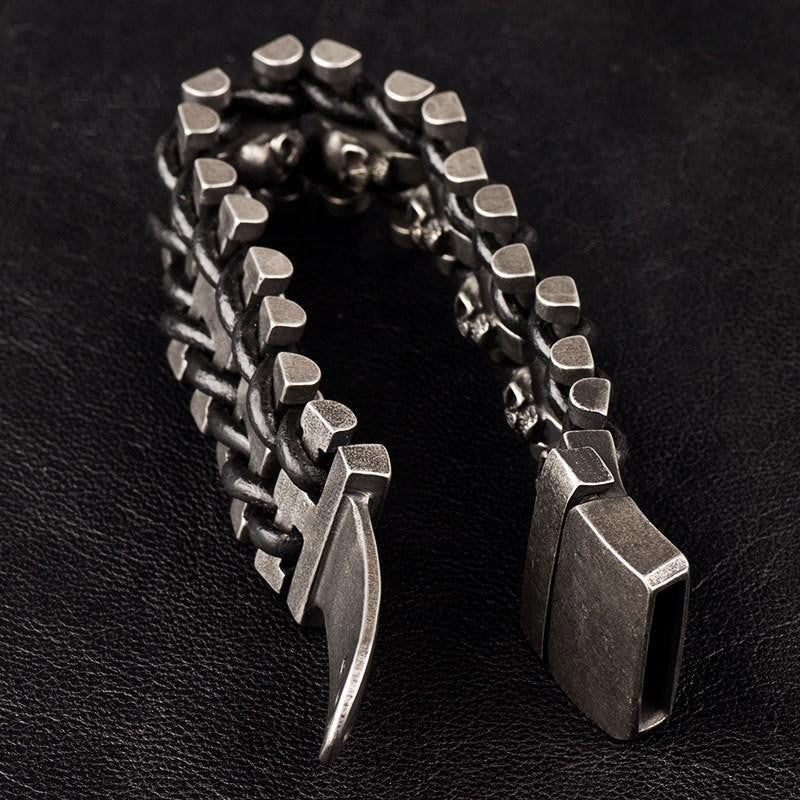 Leather Woven Stainless Steel Skull Bracelet Bracelets